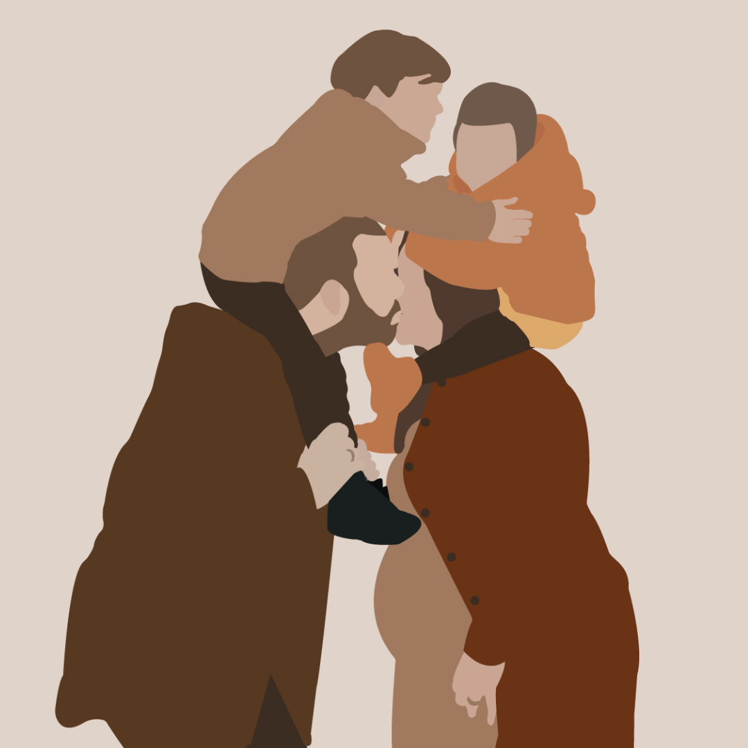 Illustratie van gezin met zwangere vrouw