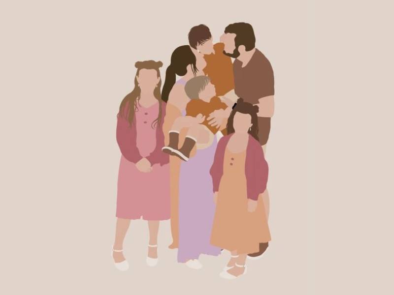 Illustratie van gezin in roze - paarstinten